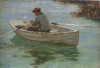 Tuke, Henry Scott, RA RWS (1858-1929): Boy in a Dinghy, oil on board, 9.9 x 29.1 cms. RCPS Tuke Collection. Loan.