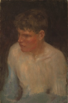 Tuke, Henry Scott, RA RWS (1858-1929): Portrait of a Boy, oil on board, 30.5 x 20 cms. RCPS Tuke Collection. Loan.