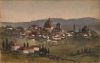 Tuke Sainsbury, Maria (1861-1947): Italian Town (Florence), signed, inscribed Watercolour by Maria Tuke (sister of Henry Scott Tuke) in scrapbook of Mrs Marshall, Chithurst, watercolour, 25.2 x 17.7 cms. RCPS Tuke Collection. Loan.
