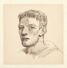Tuke, Henry Scott, RA RWS (1858-1929): Sketch for Portrait of Ginger Carne, signed, inscribed H.S.T., pen and ink on paper, 8.9 x 8.8 cms. RCPS Tuke Collection. Loan.