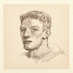Tuke, Henry Scott, RA RWS (1858-1929): Sketch for Portrait of Ginger Carne, signed, inscribed H.S.T., pen and ink on paper, 8.9 x 8.8 cms. RCPS Tuke Collection. Loan.