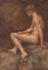 Tuke, Henry Scott, RA RWS (1858-1929): Nude Seated in a Cave, signed and dated 1909, watercolour, 26.3 x 18 cms. RCPS Tuke Collection. Loan.