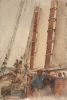 Tuke, Henry Scott, RA RWS (1858-1929): On the Schooner W.W, watercolour, 26 x 17.8 cms. RCPS Tuke Collection. Loan.
