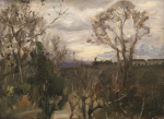 Tuke, Henry Scott, RA RWS (1858-1929): Trees and Hanwell Viaduct, oil on canvas board, 24 x 33 cms. RCPS Tuke Collection. Loan.