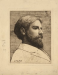Tuke, Henry Scott, RA RWS (1858-1929): Willy Tuke, dated 1878, inscribed H. S. Tuke 1878, etching, 18 x 14 cms. RCPS Tuke Collection. Loan.