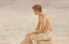 Tuke, Henry Scott, RA RWS (1858-1929): Charlie on the Beach, signed and dated 1924, watercolour, 14 x 21.6 cms. RCPS Tuke Collection. Loan.