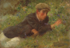 Tuke, Henry Scott, RA RWS (1858-1929): Blue Bells, signed, oil on board, 19.9 x 29 cms. RCPS Tuke Collection. Loan.