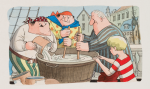 Ryan, John (1921-2009): Illustration from 'Pugwash and the Ghost Ship', dated 1962, watercolour and indian ink, 92 x 16 cms. © John Ryan Estate. Loan.