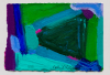 Frost, Anthony : Green, green, green, green, green sway, signed and dated 2000, inscribed 13/7/00 Brenda, hope you like it?! Cheers Anthony xxx, noe pastel and collage on card, 9.2 x 13.2 cms. Presented by Pye, Brenda. Bequest.