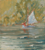 Miners, Neil: Working Boat Dredging, signed, oil on board, 17 x 15.5 cms. Presented by Pye, Brenda. Bequest.