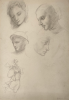 Hemy, Charles Napier RA RWS (1841-1917) attributed to: Face studies, inscribed Grimain January, Pencil on paper, 25.5 x 35.5 cms. Presented by Quinn, Priscilla.