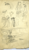 Hemy, Charles Napier RA RWS (1841-1917) attributed to: Costume and pew studies, Pencil on paper, 23.5 x 14 cms. Presented by Quinn, Priscilla.