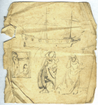 Hemy, Charles Napier RA RWS (1841-1917) attributed to: Study of a galleon with figures, Pencil on paper, 17.5 x 16.5 cms. Presented by Quinn, Priscilla.